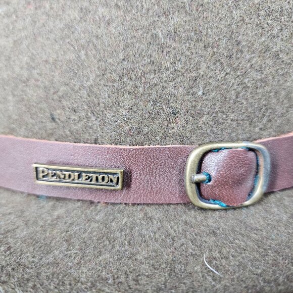 Pendleton Fedora Hat Lid Medium 22" Green Olive Wool Leather Band Classic USA - Picture 4 of 9